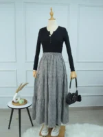 GINGHAM - BLACK & WHITE CHECKERED 3 TIERED SKIRT - Image 2