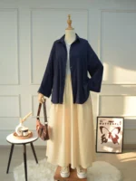 BLAIR - NAVY BLUE TEXTURED OVERSIZED BUTTON DOWN SHIRT - Image 2