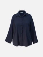 BLAIR - NAVY BLUE TEXTURED OVERSIZED BUTTON DOWN SHIRT