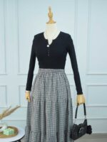 GINGHAM - BLACK & WHITE CHECKERED 3 TIERED SKIRT - Image 3