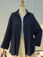 BLAIR - NAVY BLUE TEXTURED OVERSIZED BUTTON DOWN SHIRT - Image 4